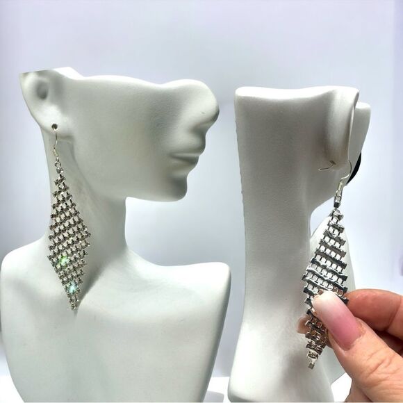 4” Dangle Drop Earrings l Bridal, Festive, Formal l Hook l New - Picture 7 of 12